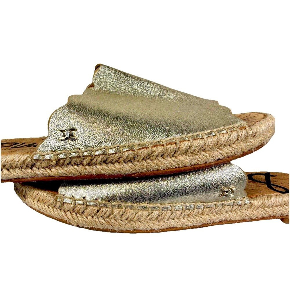 Sam Edelman Andy Leather Espadrille Slide Sandals Gold Scallop Women 11 - Picture 2 of 9